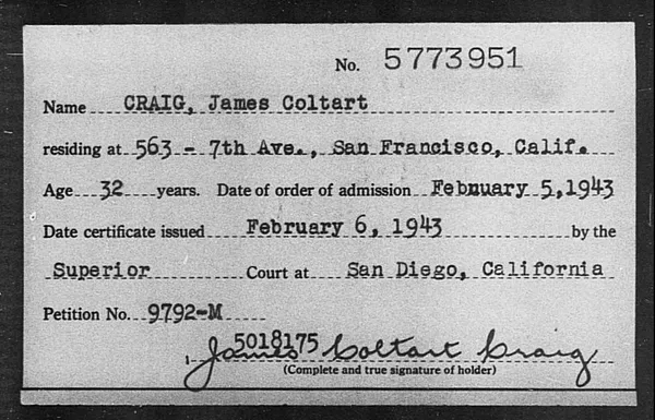 Craig, James Coltart - 1943