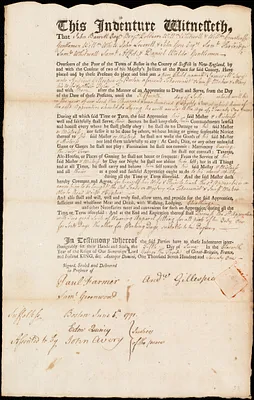 James McLary indentured to apprentice with Andrew Gillespie of Boston, 5 June 1771
