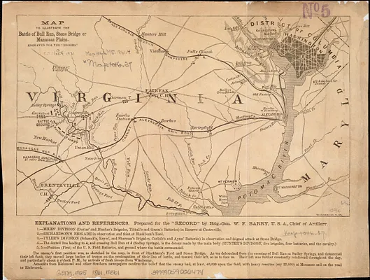 Map to illustrate the battle of Bull Run, Stone Bridge or Manassas Plains