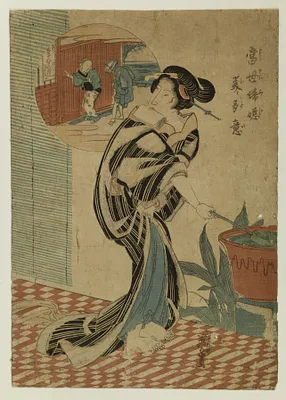 A Courtesan with a Water Dipper on a Veranda