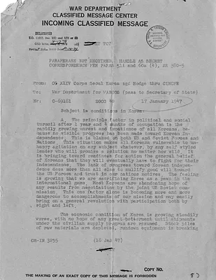 Message from General Hodge to the War Department