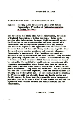 Meetings Files: National Letter Carriers [12/14/69]