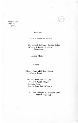White House Luncheon and Dinner Menu