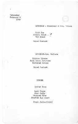 White House Luncheon and Dinner Menu