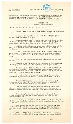 Press Release, Speech of President Harry S. Truman, Cleveland, Ohio
