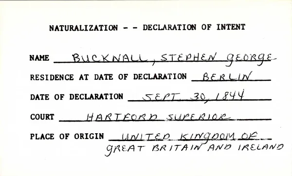 Connecticut State Library Compiled Index to Declarations of Intention, 1793-1899, Bucknall-Cooper