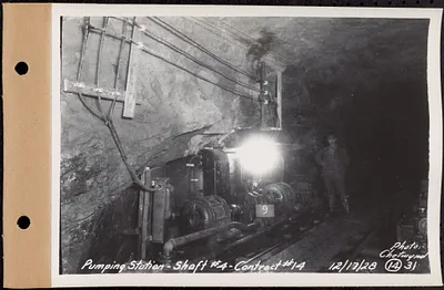 Contract No. 14, East Portion, Wachusett-Coldbrook Tunnel, West Boylston, Holden, Rutland, pumping station, Shaft 4, Rutland, Mass., Dec. 17, 1928