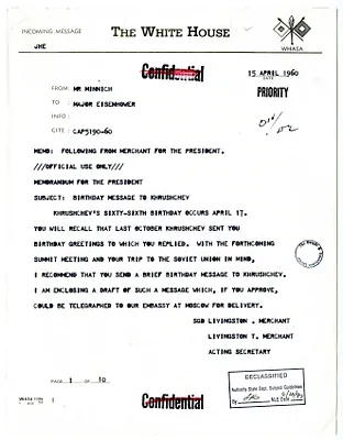 Memorandum for the President - Birthday Message to Krushchev