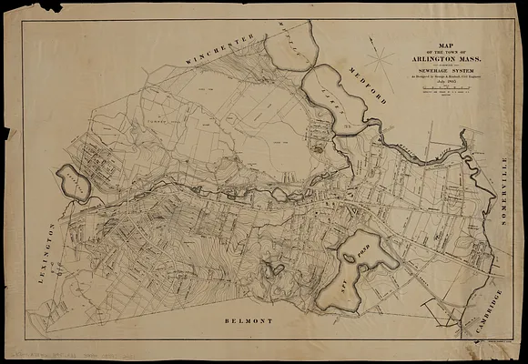 Map of the town of Arlington Mass. showing sewerage system as designed by George A. Kimball, civil engineer