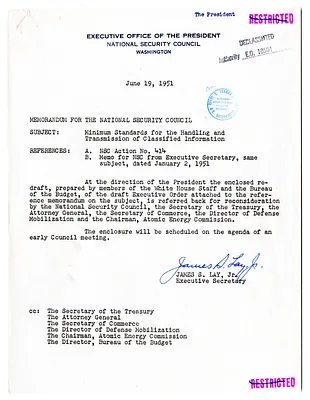 Memorandum from James S. Lay, Jr. to the National Security Council with Attachment