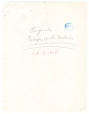 Reading Copy, Speech of President Harry S. Truman, Raleigh, North Carolina