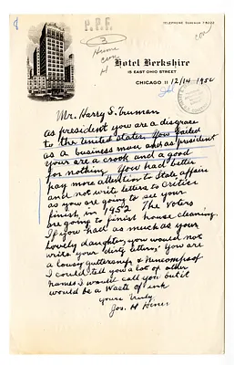 Letter from Joseph Hines to President Harry S. Truman