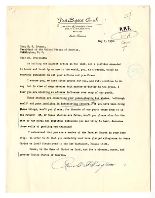Letter from Arnold Tiegreen to President Harry S. Truman