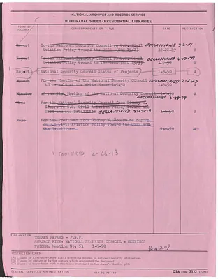Report, National Security Council Status of Projects