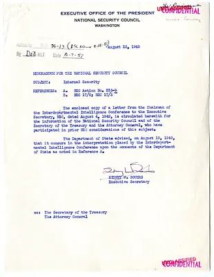 Memorandum from Sidney Souers to the National Security Council with Attachment