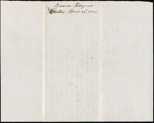 David Haynes to Samuel Warner, 22 April 1852