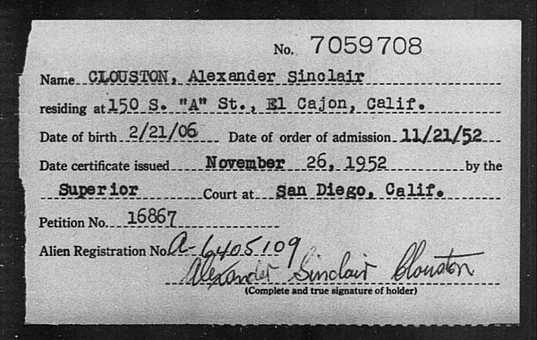 Clouston, Alexander Sinclair - 1952