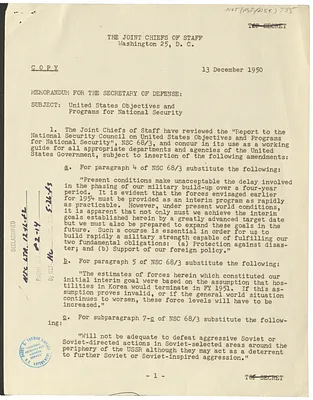 Memorandum from General Omar Bradley, Joint Chiefs of Staff, to Secretary of Defense General George C. Marshall