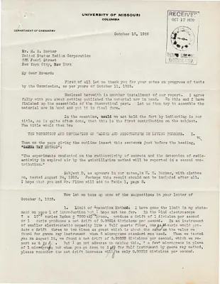 Letters Received to H.H. Barker, October 15, 1928