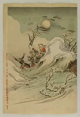 A Japanese General, Astride his Horse, Fights Two Chinese Cavalrymen