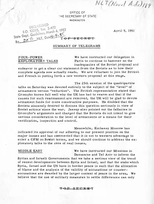 Memorandum, State Department Summary of Telegrams