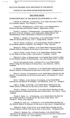 Nominations Sent to the Senate [Position Appointments and Resignations]