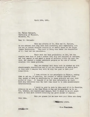 Letters Sent to Dr. Herman Schlundt, April 13, 1931