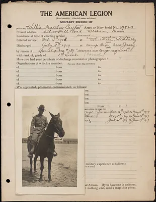 American Legion military record of William Matthew Bartlett