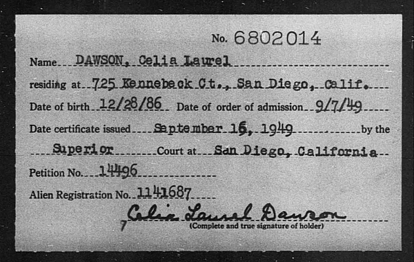 Dawson, Celia Laurel - 1949