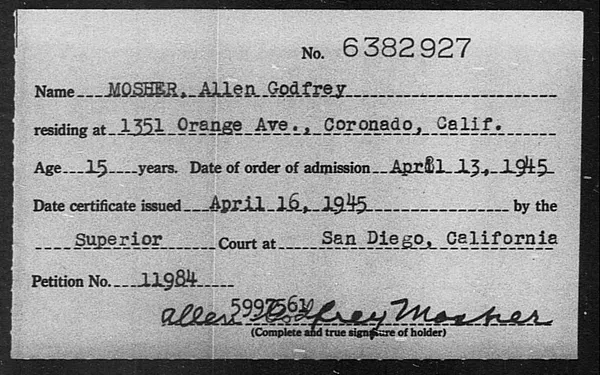 Mosher, Allen Godfrey - 1945