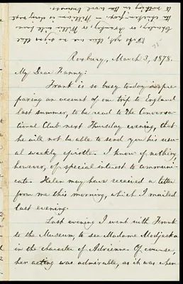 Letter from William Lloyd Garrison, Roxbury, [Mass.], to Fanny Garrison Villard, March 3, 1878