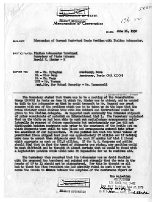 Memorandum of Conversation with Secretary of State Dean Acheson, Ambassador of Italy Alberto Tarchiani, and Harold F. Linder