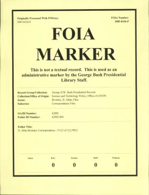 D. Allan Bromley Correspondence - F-I [3 of 3] [1992]