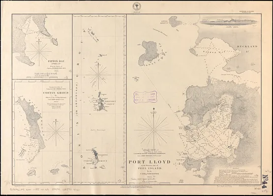 Fitton Bay (Peel Id.) from the survey of Captain F.W. Beechey, R.N. 1827 ; Coffin Group by officers of the U.S. Ship Plymouth, Comdr. John Keeley, U.S.N. 1854 ; Bonin (or Arzobispo) Group ; Port Lloyd on the western side of Peel Island by the U.S. Ship Vincennes, 1854