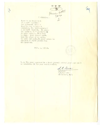 Letter from L. C. Lane to President Harry S. Truman