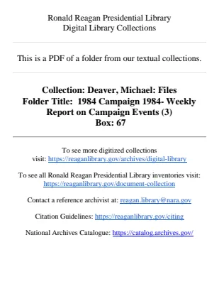 Campaign 1984 Weekly Reports on Campaign Events (3)