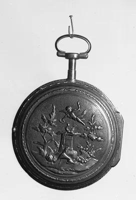 Watch and watch case with amatory emblems