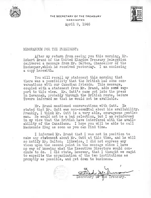 Memorandum from Secretary of the Treasury Fred Vinson to President Harry S. Truman, with Attachment