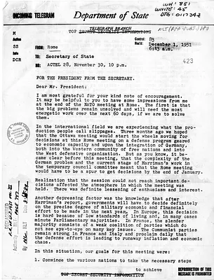 Telegram from Secretary of State Dean Acheson to President Harry S. Truman