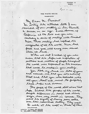 Copy of Handwritten Letter from Ronald Reagan to Leonid Brezhnev