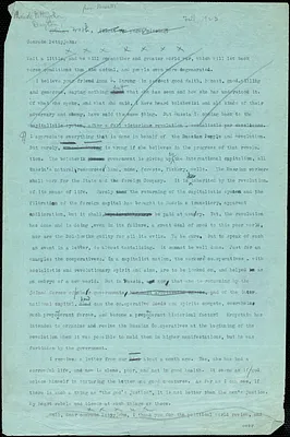Bartolomeo Vanzetti typed letter (incomplete copy) to Maude Pettyjohn, [Charlestown], Fall 1923