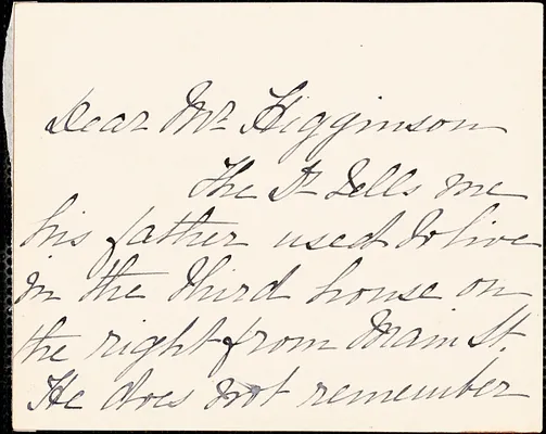 Mary Wesselhoeft autograph note signed to Thomas Wentworth Higginson, 188-?