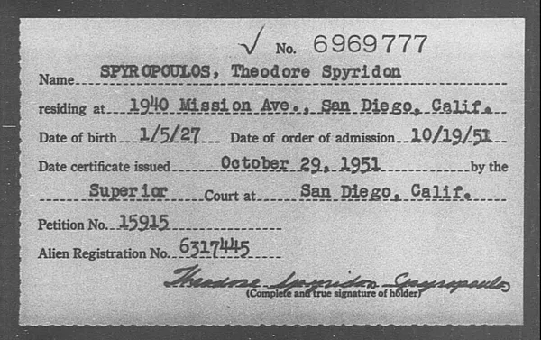 Spyropoulos, Theodore Spyridon - 1951