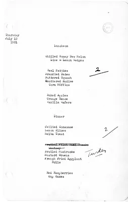White House Luncheon and Dinner Menu