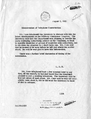 Memorandum of Telephone Conversation with Secretary of State Dean Acheson and Frank Pace