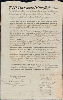 Patrick Maley indentured to apprentice with Nehemiah Lovell of Barnstable, 1803