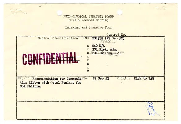 Memorandum for the Record re Recommendation for Commendation for Lieutenant Colonel Tobias R. Philbin, with Attachment