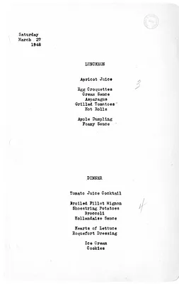 White House Luncheon and Dinner Menu