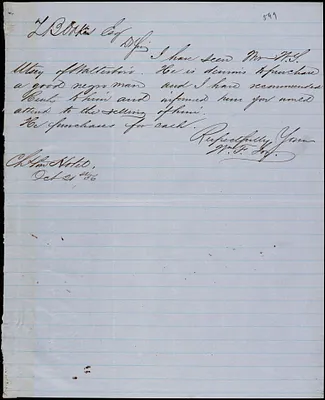 William F. Joy, Charleston, S.C., autograph note signed to Ziba B. Oakes, 21 October 1856