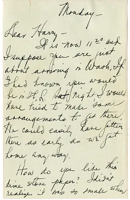 Letter from Bess W. Truman to Harry S. Truman